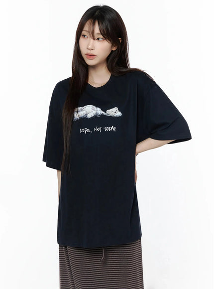 Teddy Graphic Oversize T-Shirt IL506 in Dark blue, size M/L