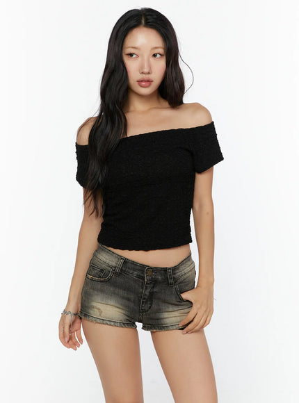 Textured Off-Shoulder Top CU529 in Black, size S/M