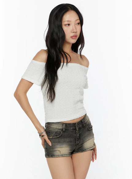 Textured Off-Shoulder Top CU529 in White, size S/M