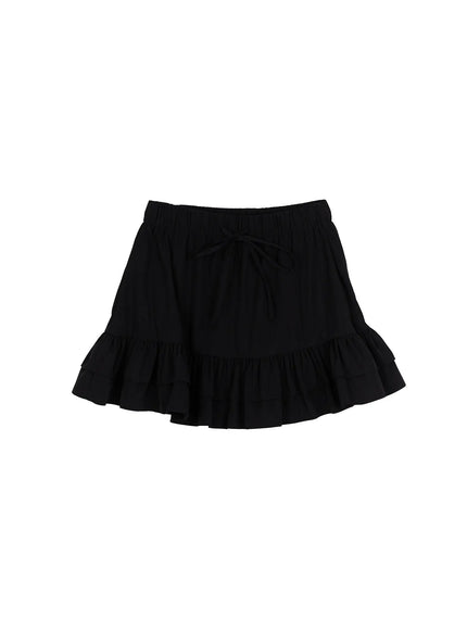 Tiered Ruffle Mini Skirt CL501 in Black, size S/M