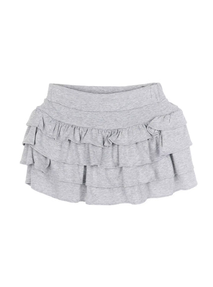 Tiered Ruffle Mini Skirt IU525 in Gray, size S/M