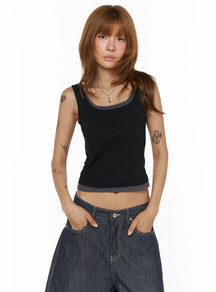 Two-Tone Tank Top CL503 in Black, size S/M