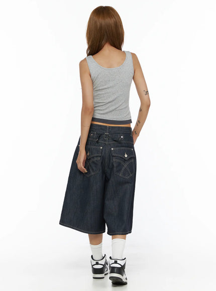 Two-Tone Tank Top CL503 Gray back shot on model showing scoop back neckline dark charcoal contrast band and ribbed cotton fabric