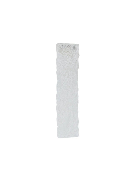 Two-Way Lace Headband CL528 White flat-lay product shot showing full length of rolled white floral lace band on white background
