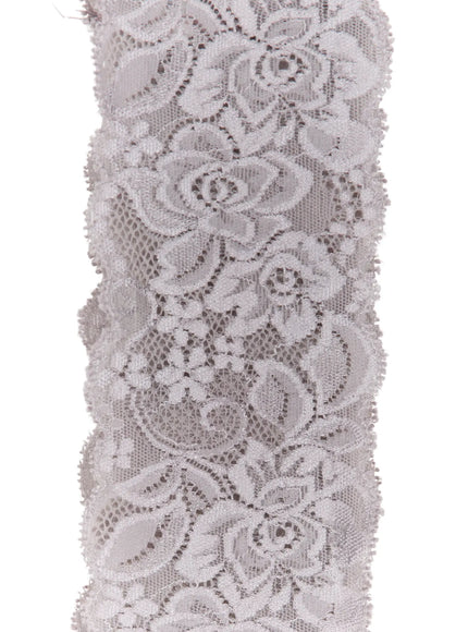 Two-Way Lace Headband CL528 White close-up flat detail shot highlighting rose floral lace texture and scalloped edges of the band