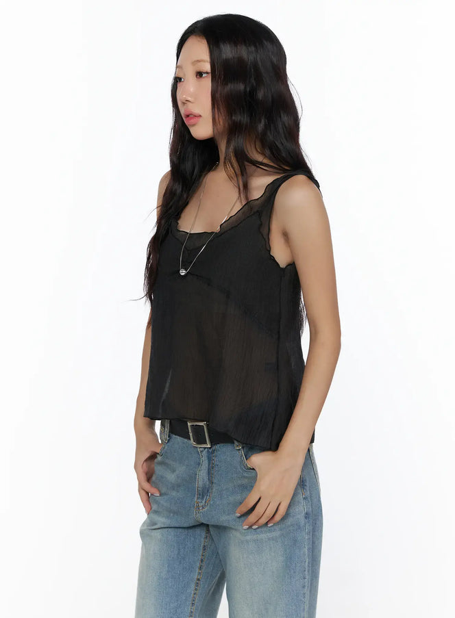 V-Neck Layered Sleeveless Blouse CL510 in Black, size S/M