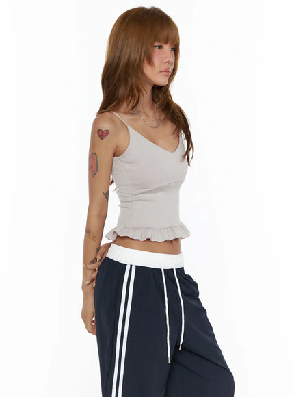 V-Neck Ruffle Cami Top CL503 in Beige, size S/M