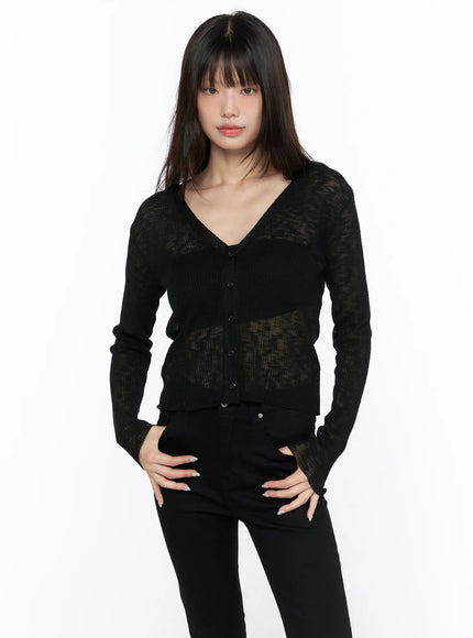 V-Neck Sheer Cardigan CL522 in Black, size S/M
