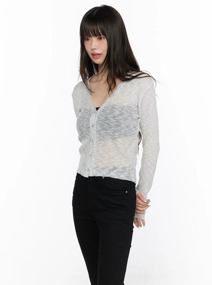 V-Neck Sheer Cardigan CL522 in Light gray, size S/M