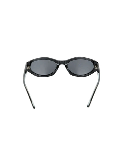 Vintage Cat Eye Fashion Sunglasses CL527 Black One Size back product shot revealing inner frame structure hinge hardware and lens reverse on white background