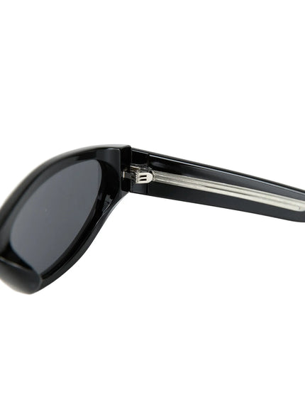 Vintage Cat Eye Fashion Sunglasses CL527 Black One Size extreme close-up detail of silver metal hinge joint connecting glossy black frame to temple arm