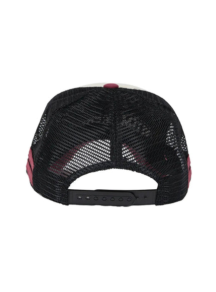 Vintage Graphic Cap IL506 Pink back product flat shot, black mesh panel and adjustable black snapback closure with pink accent stripe detail