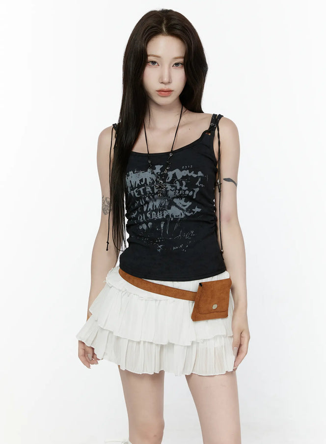 Vintage Graphic Tank Top IL521 in Black, size S/M