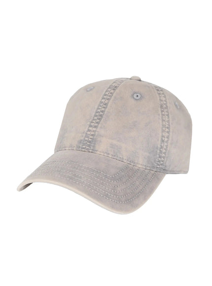 Washed Denim Cap IL509 Gray product flat angled view washed faded cotton six-panel baseball cap curved brim stitching detail