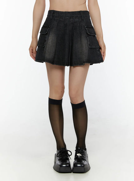 Washed Denim Mini Skirt CL508 in Black, size S