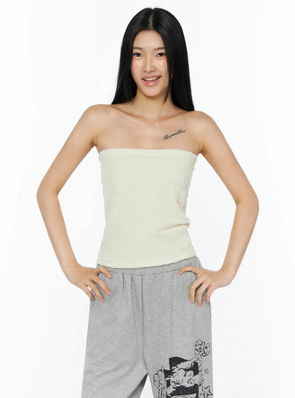 Wrinkle Textured Tube Top IL516 in Light beige, size S/M