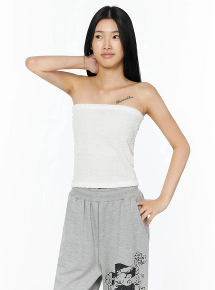 Wrinkle Textured Tube Top IL516 in White, size S/M