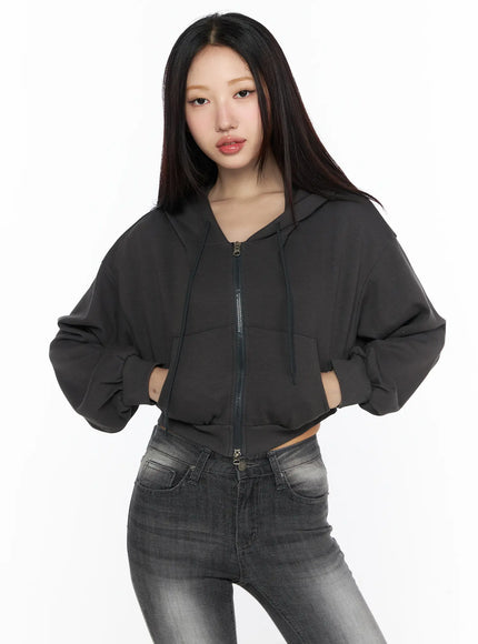 Zip-Up Crop Hoodie CL527 in Dark gray, size S/M