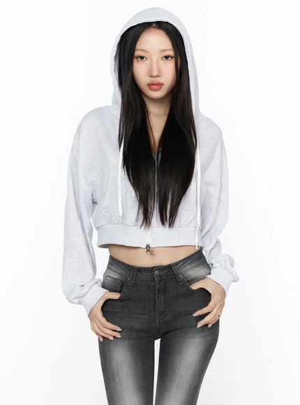 Zip-Up Crop Hoodie CL527 in Light gray, size S/M