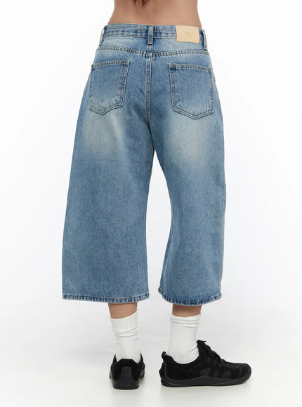 Zivah Low-Rise Baggy Jorts CL513 light blue back shot on model showing dual back pockets branded leather patch label and wide-leg hem with white socks