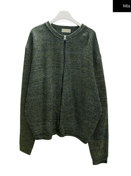 loose-fit-knit-with-two-way-zip / Mix Khaki