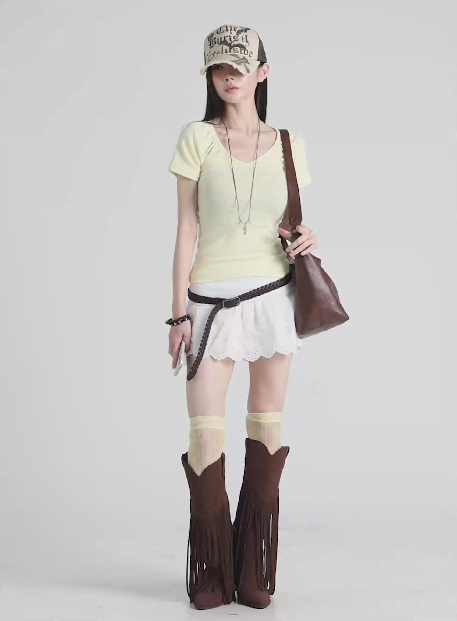Lace Hem Mini Skirt IU512