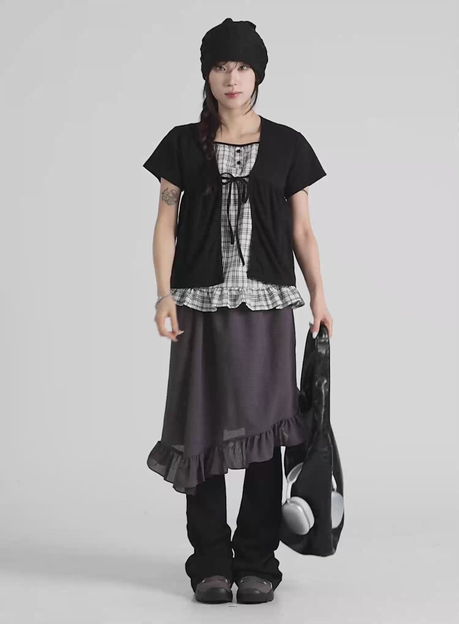 Asymmetric Frill Midi Skirt CY515