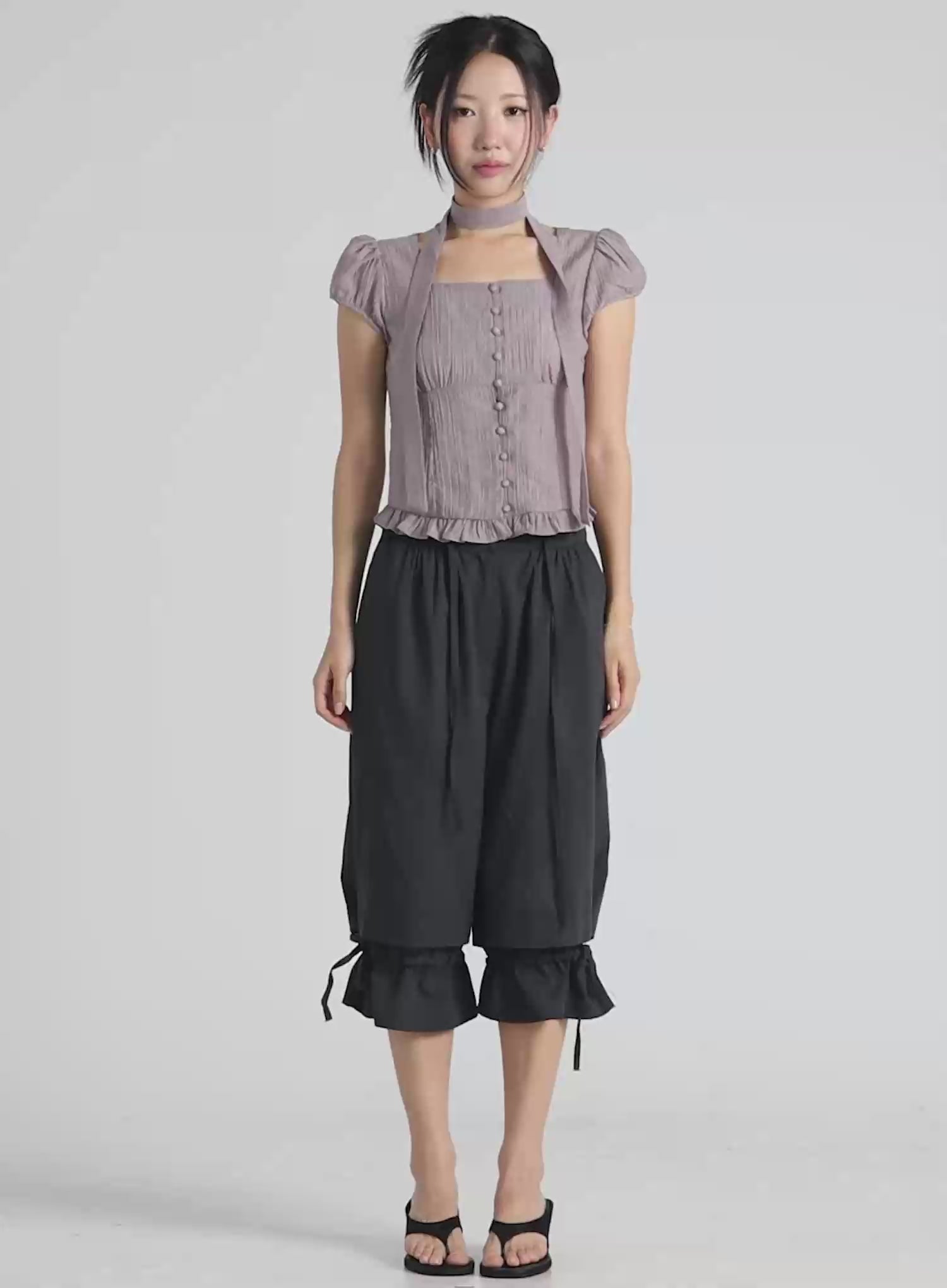 Square Neck Ruffle Top with Scarf CU512