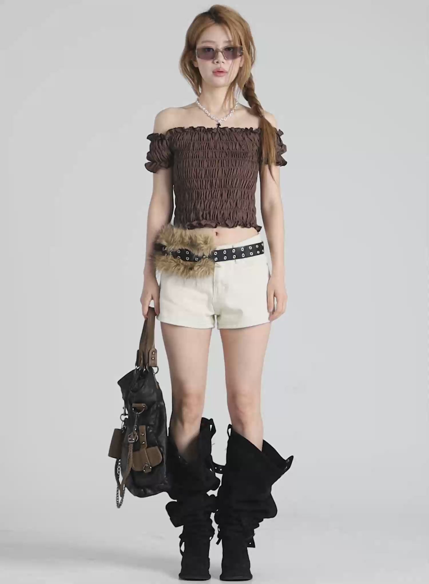 Off-Shoulder Ruffle Crop Top CY506