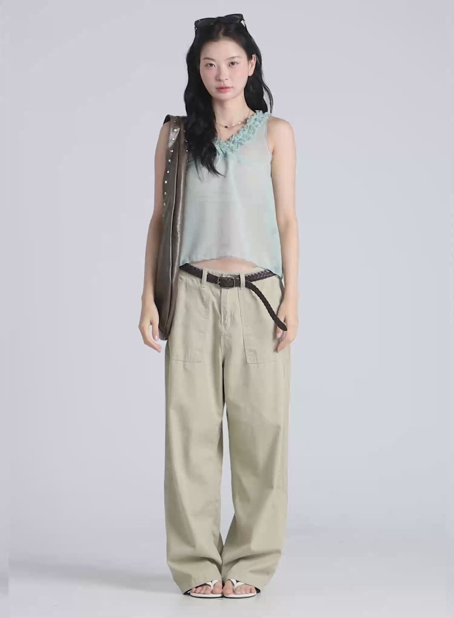 Ruffle V-Neck Sleeveless Top CL521