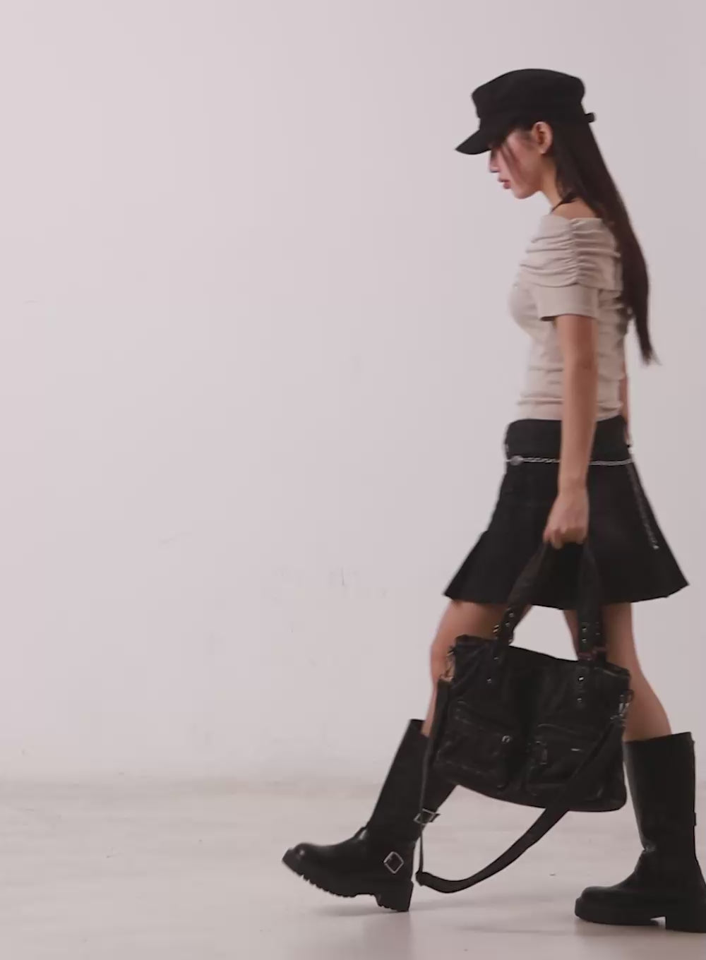 Belted Pleated Mini Skirt CA518