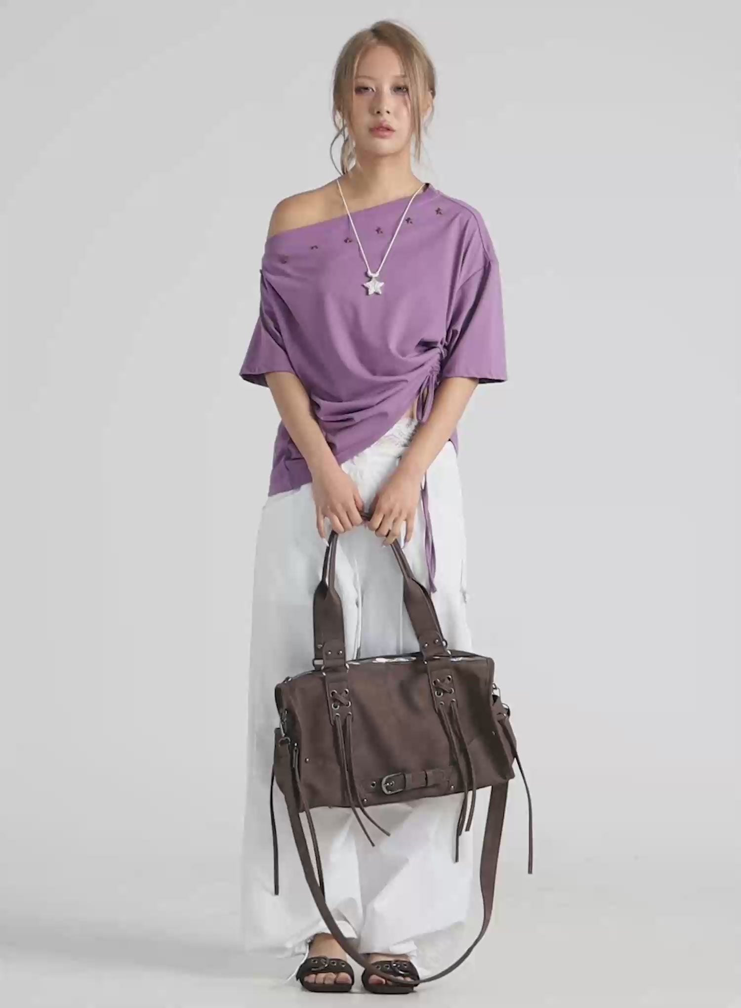Drawstring Wide Leg Parachute Pants CU524