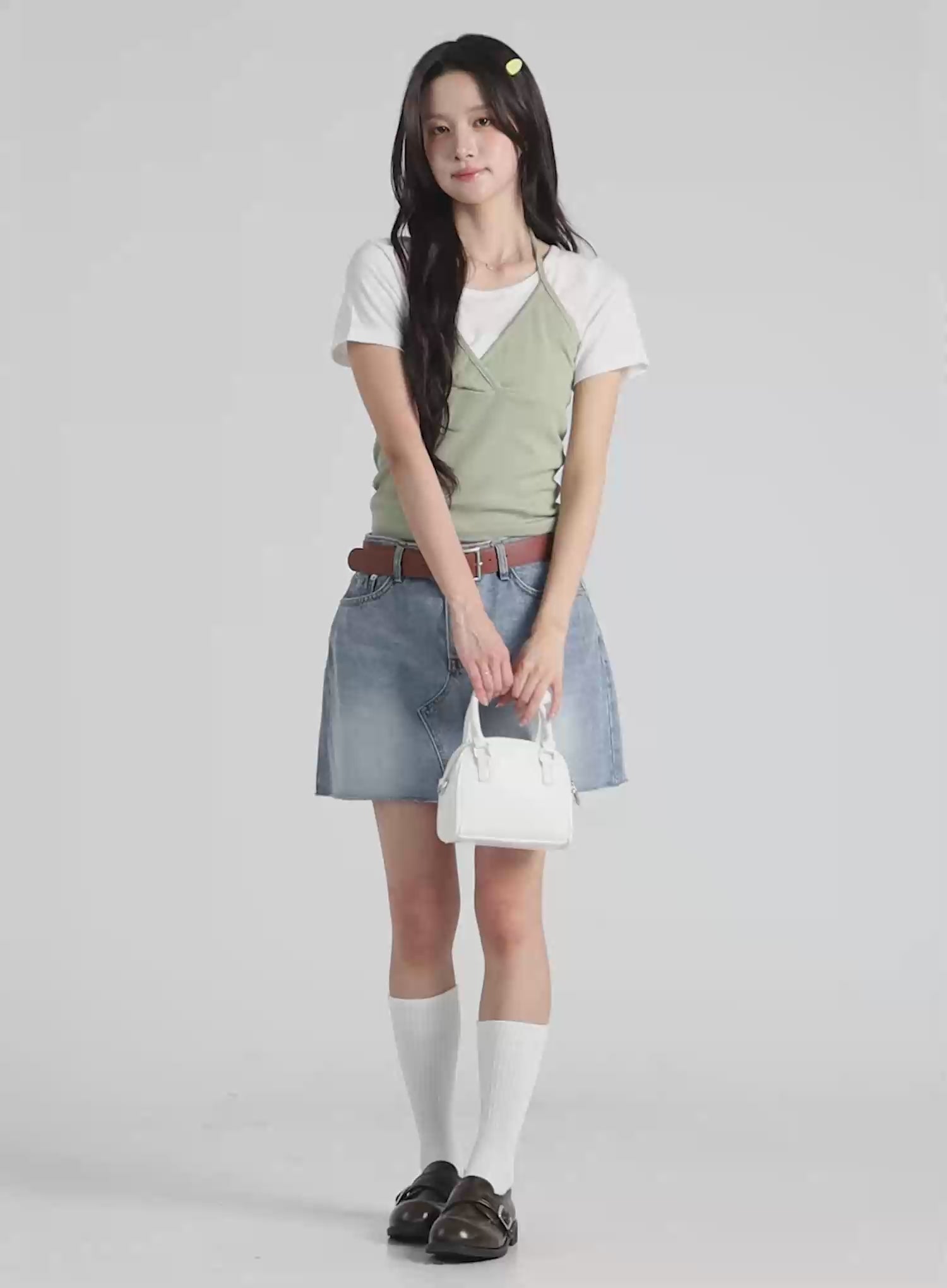 Washed A-Line Denim Mini Skirt CU522