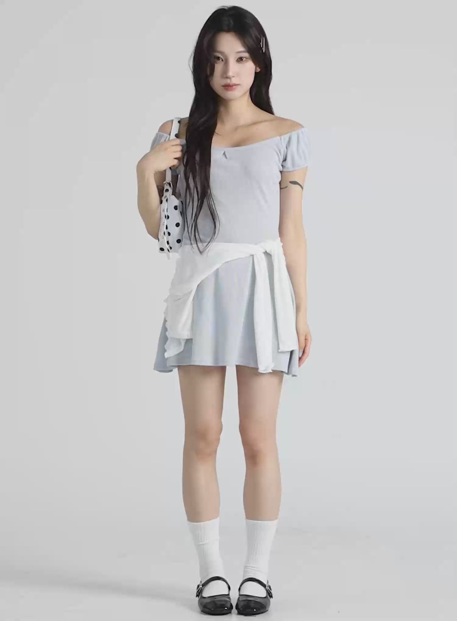Off-Shoulder Ballet-Core Mini Dress CU510