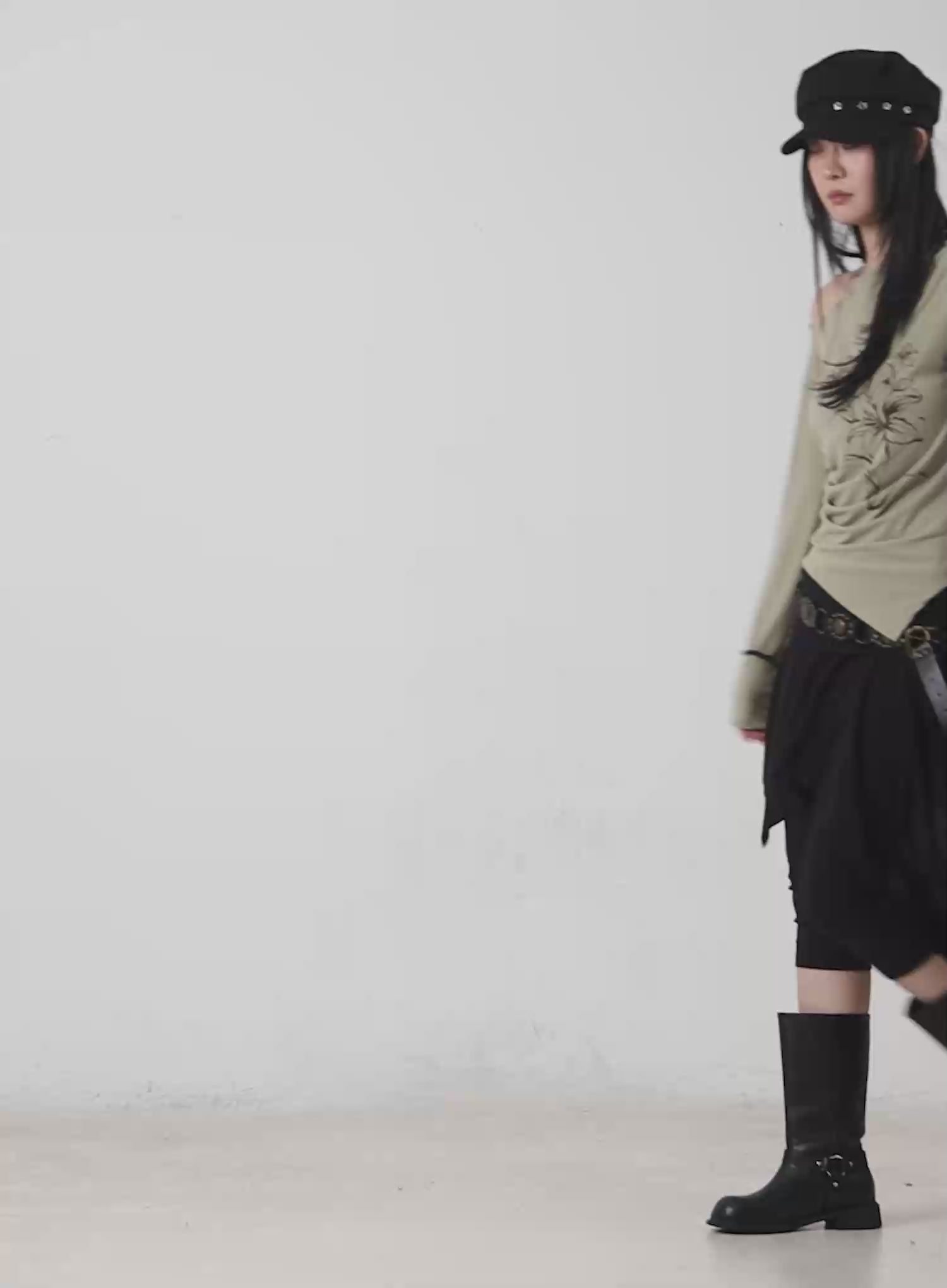 Ribbed Asymmetric Skirt Pants CM516