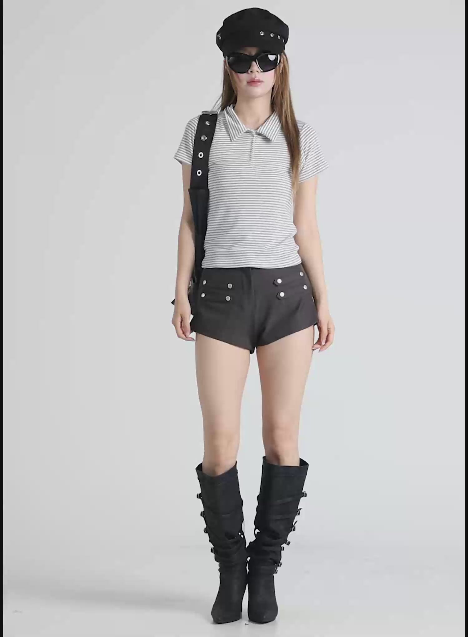 Buttoned Military High Waist Shorts CL502
