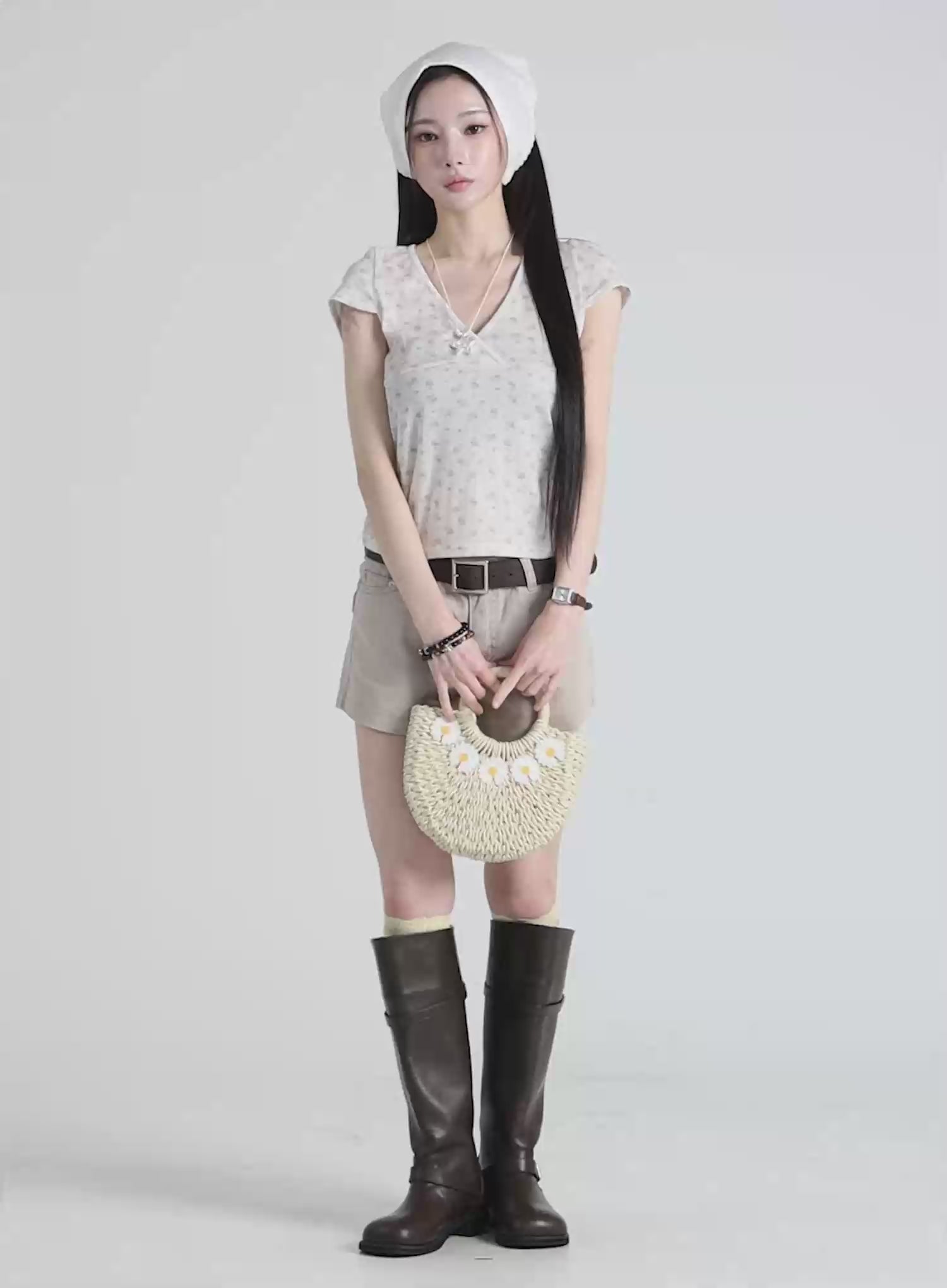 Floral V-Neck Wrap Top IU512