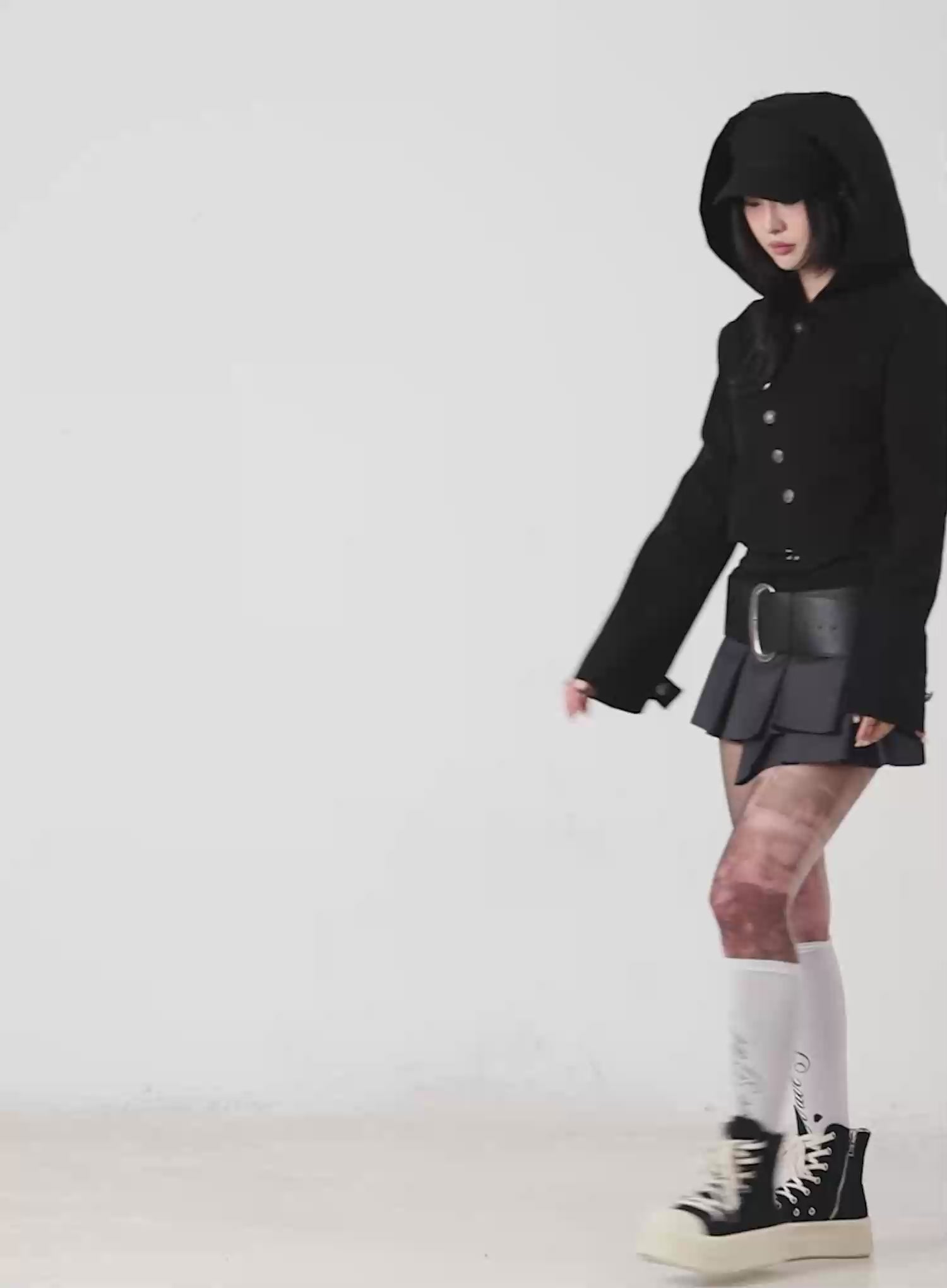 Asymmetric Button-Detail Hoodie CF527