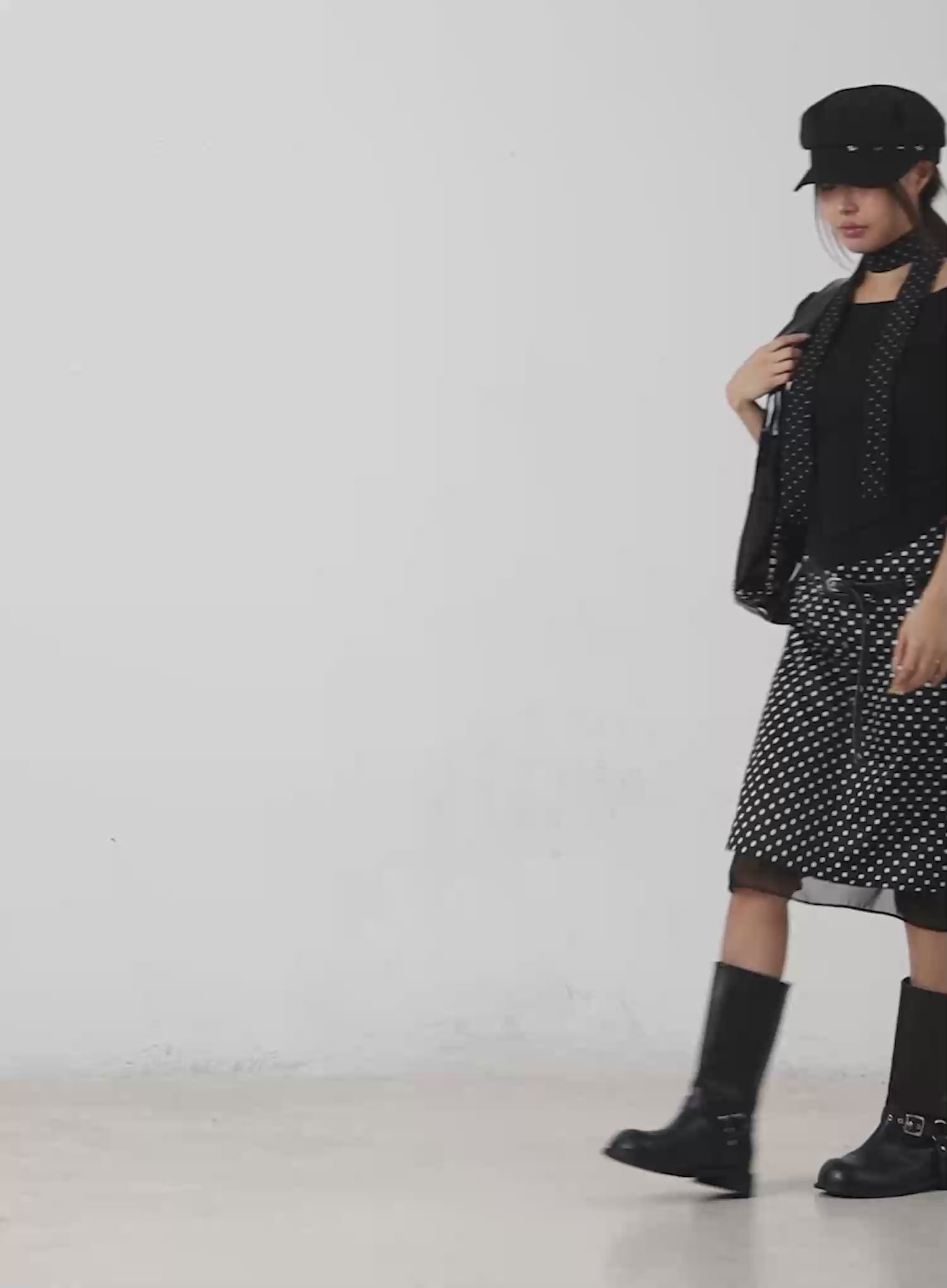 Layered Polka Dot Satin Midi-Skirt CM520