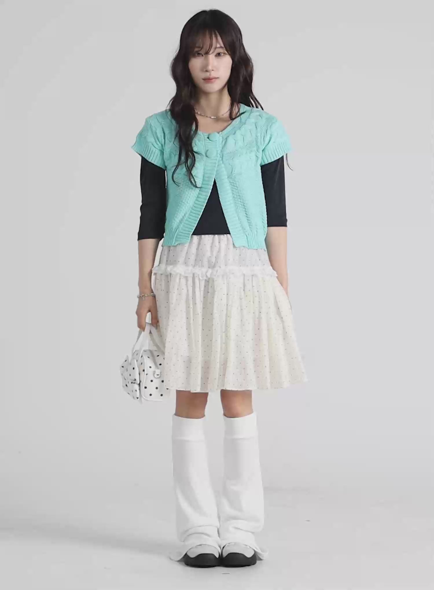Ruffled Polka Dot Midi Skirt CY515