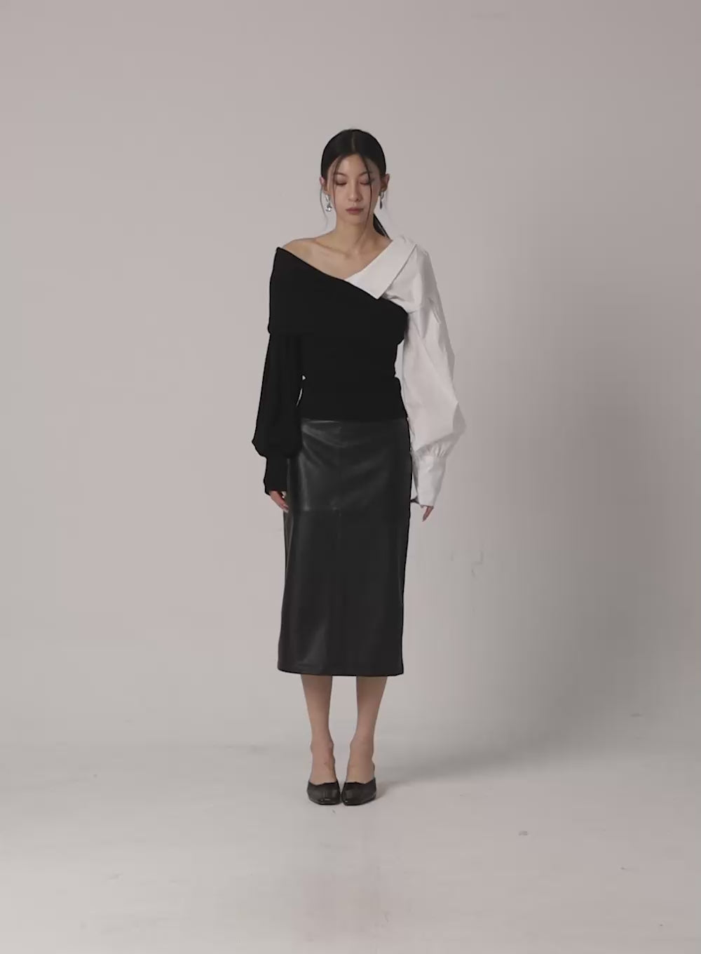 Shirt and Knit Mixed Top IS315 - Korean Women's Fashion | LEWKIN