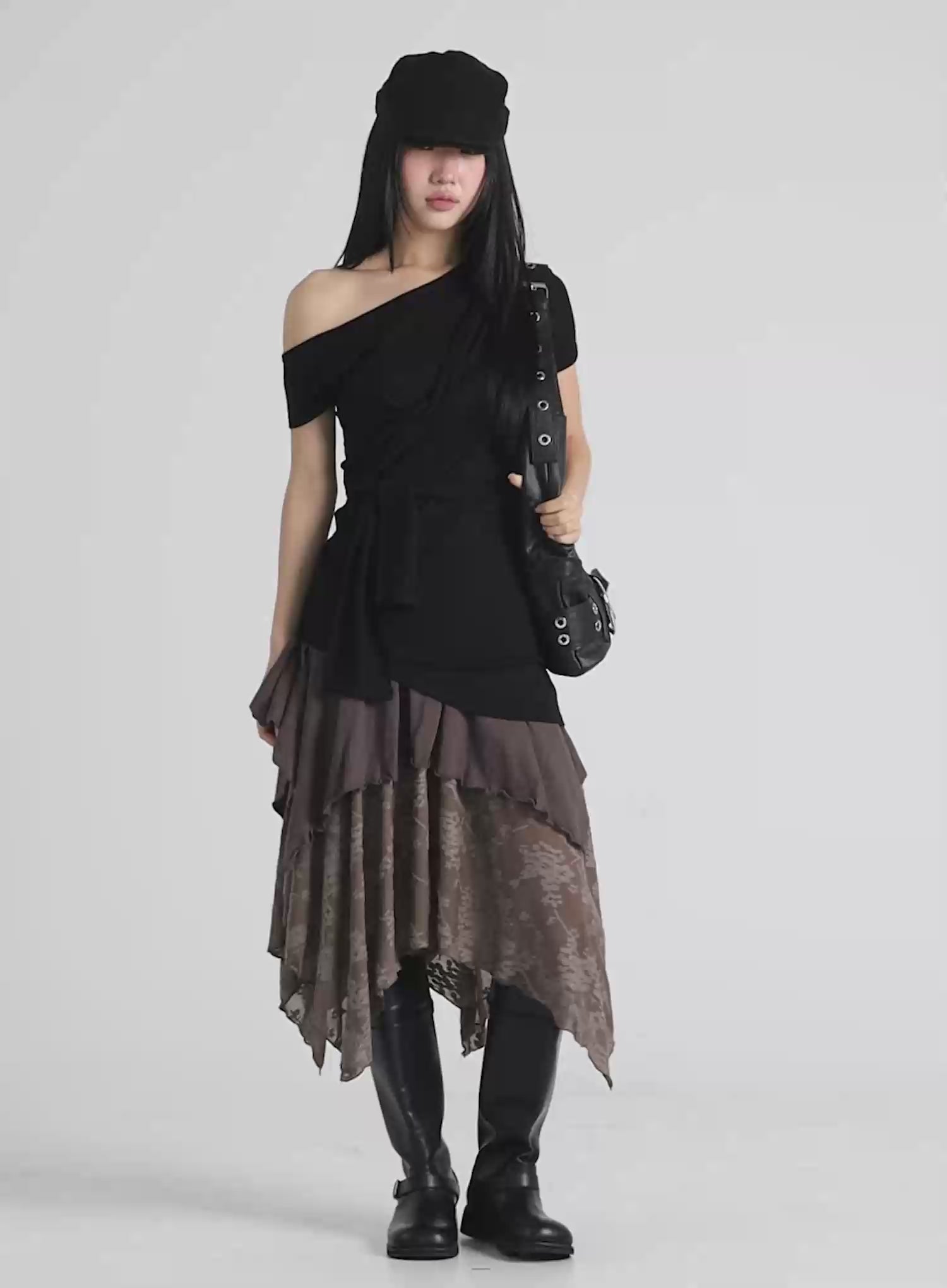 Asymmetric Floral Midi Skirt CY513