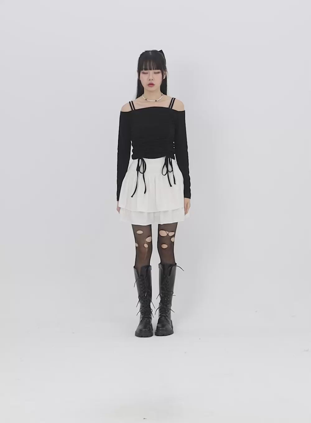 Tiered Elastic Band Mini Skirt IS322
