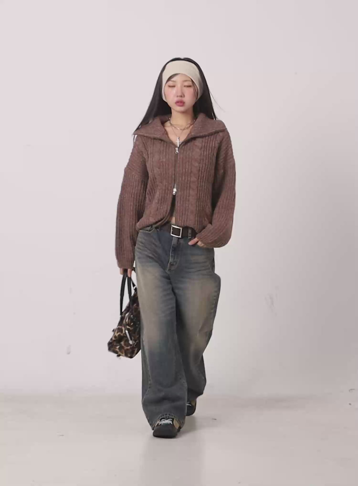 Chunky Knit Twist Zip-Up Cardigan IG528