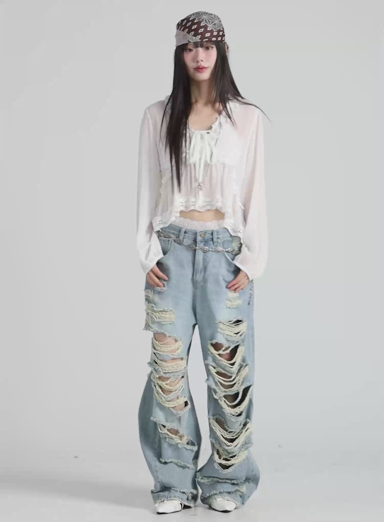 Clementine Distressed Wide Leg Jeans CA528