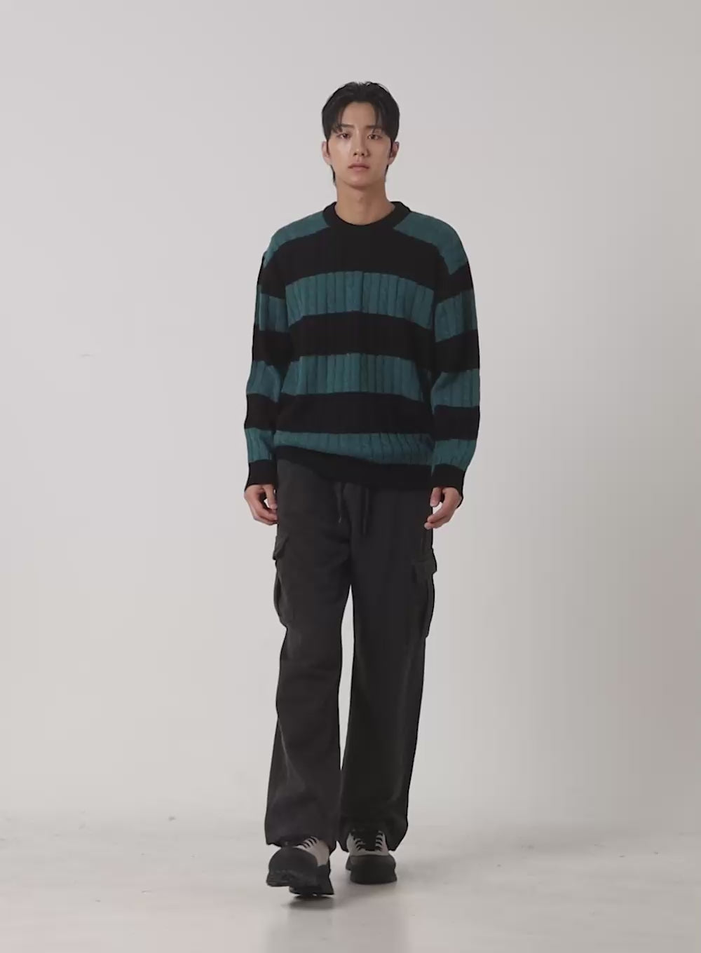 Men's Stripe Cable Knit Sweater ID413