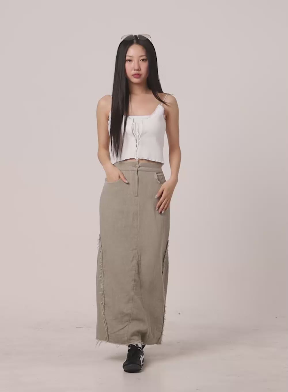 Destroyed Cotton Maxi Skirt CY409