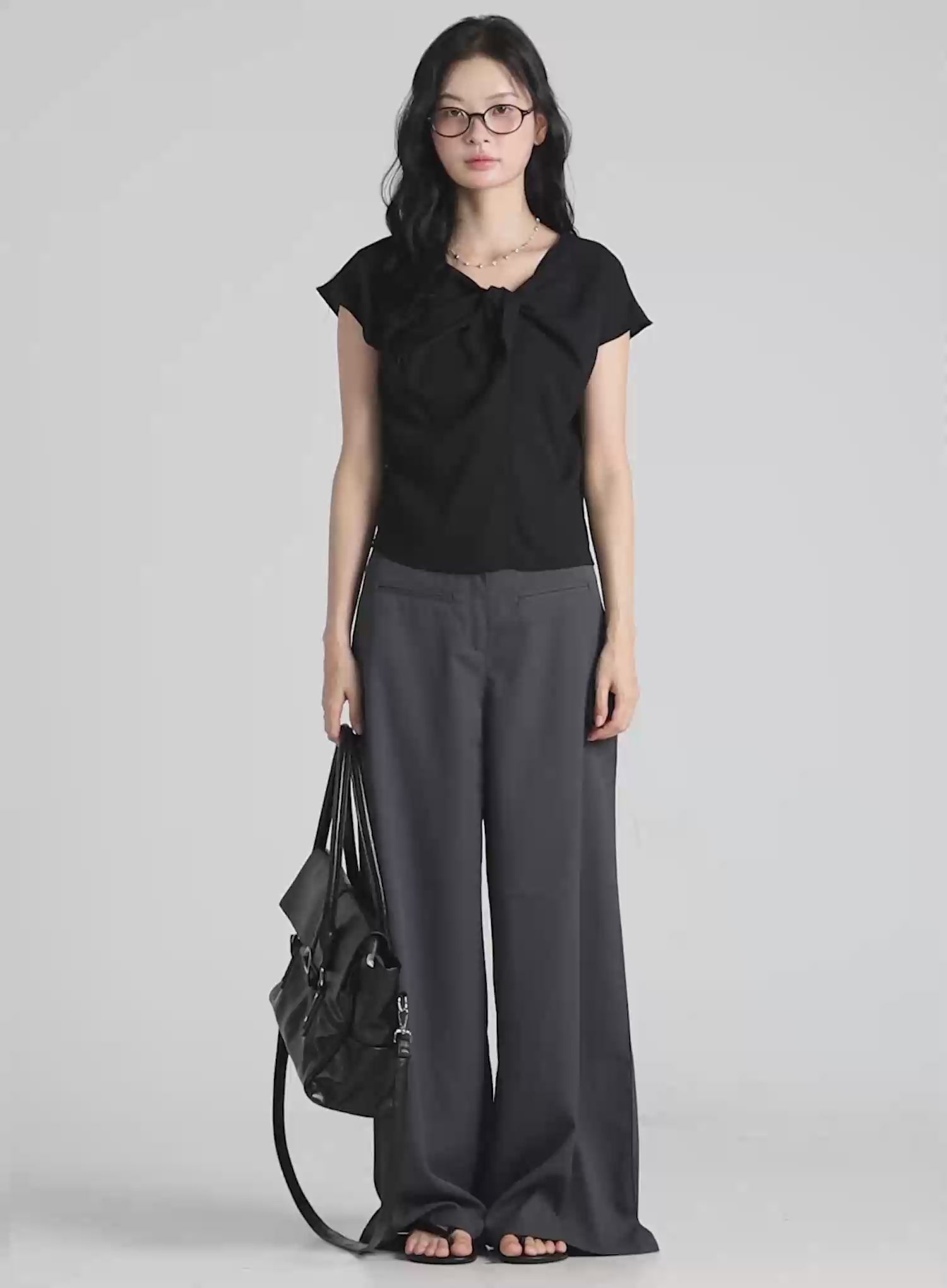 Bow Tie Cap Sleeve Blouse CL520