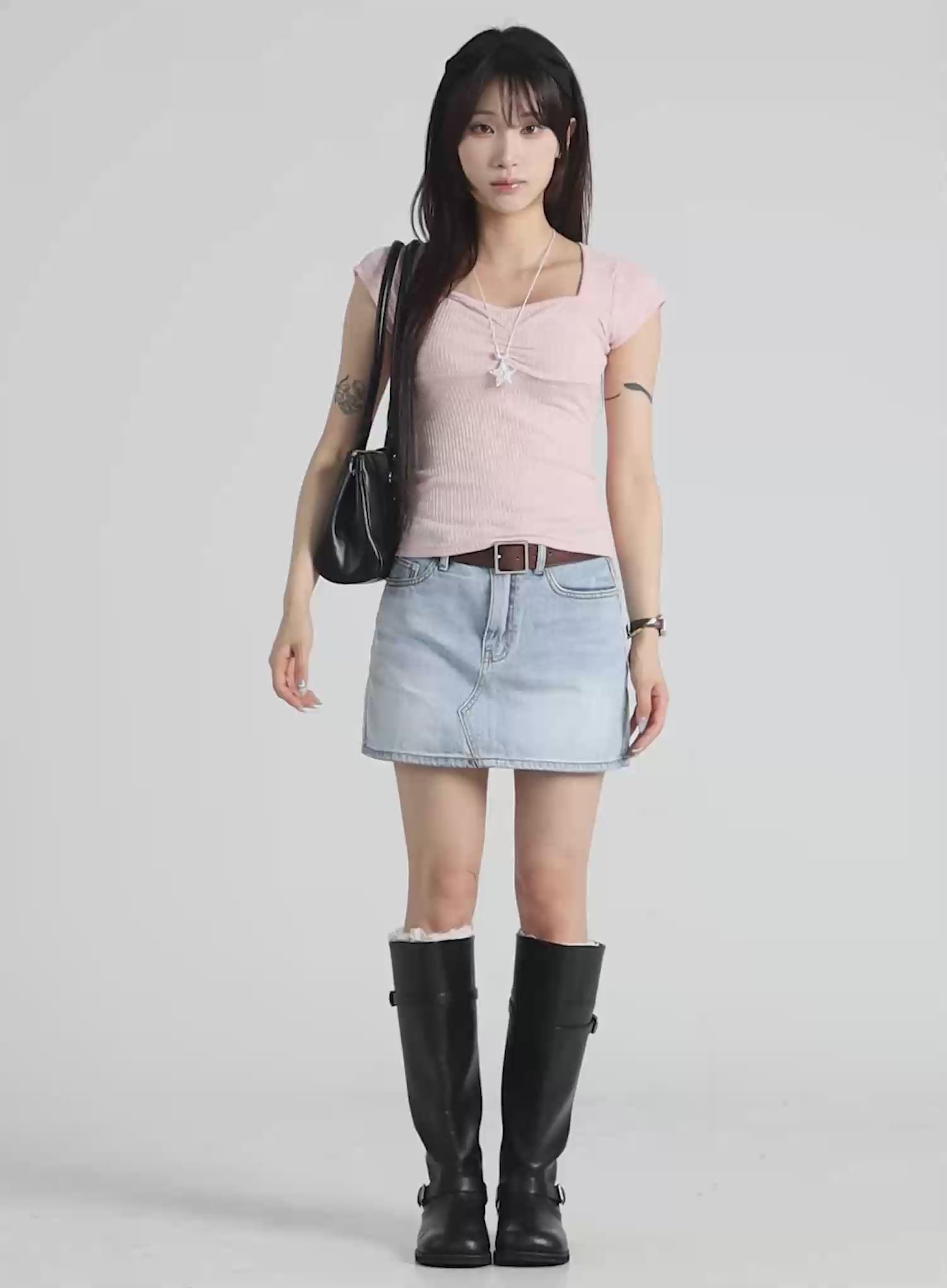 Ribbed Square Neck Knit Top IL502