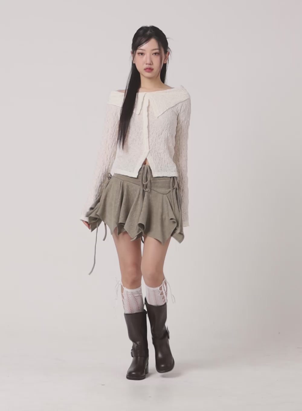 Shirred Hem Bowknot Mini Skirt CF426